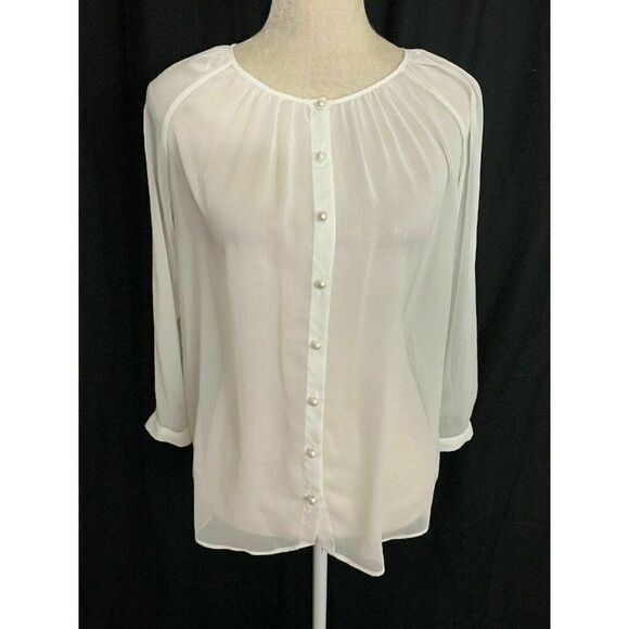 Zara Womens Solid White Sheer Long Sleeve Button Down Top Blouse Xs - Picture 1 of 6